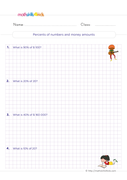 Grade 6 Math Skills: Fun and educational percentages worksheets - Money percentages practice