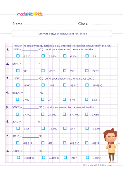 6th Grade measuring units worksheets: Free Download - Converting between celcius and fahrenheit