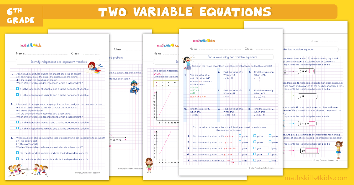Two-step equations worksheets for grade 6