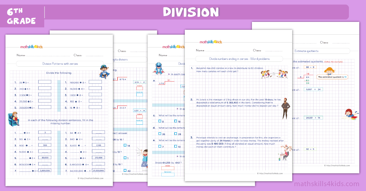 sixth grade math worksheets - division worksheets