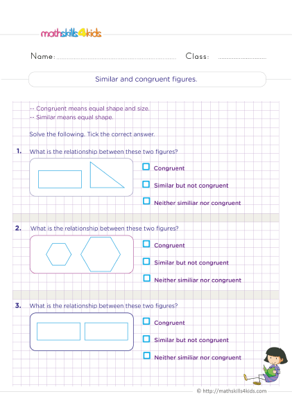 6th Grade symmetry and transformation worksheets - Similar and congruent figures