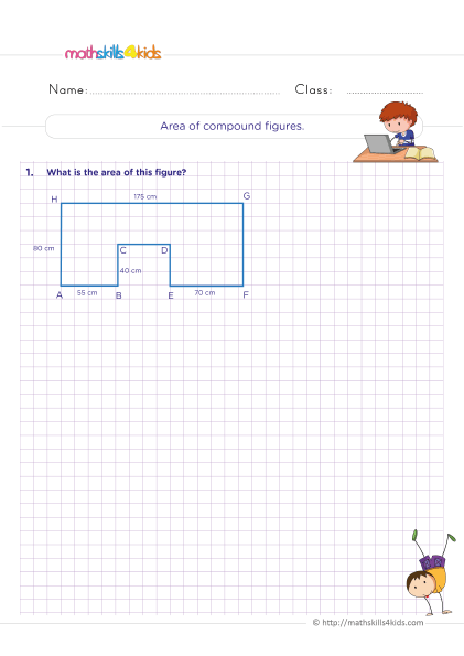 6th Grade geometry worksheets: Perimeters, surface area, and volume measurements - How do I find area of composite figures