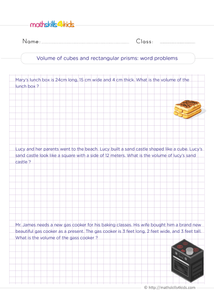 6th Grade Math worksheets - Word problems on volume of cube and cuboid