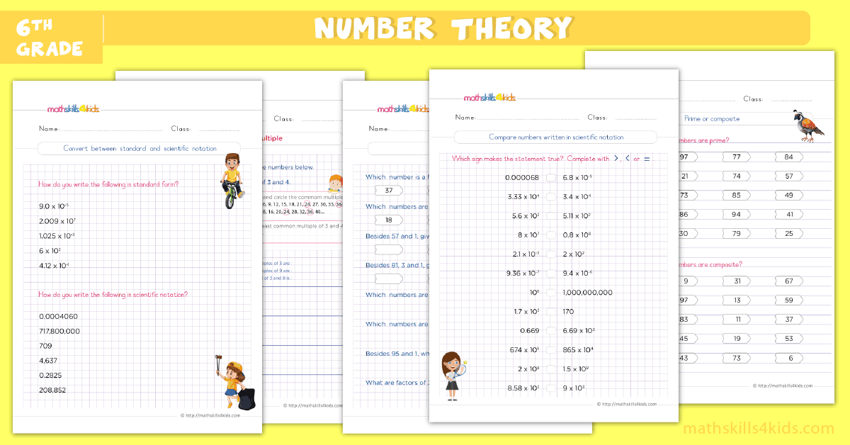 6th grade math worksheets - number theory worksheets