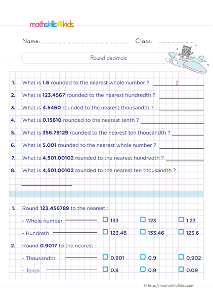 Decimals made simple: Worksheets for 6th Grade math lovers - Rounding decimals