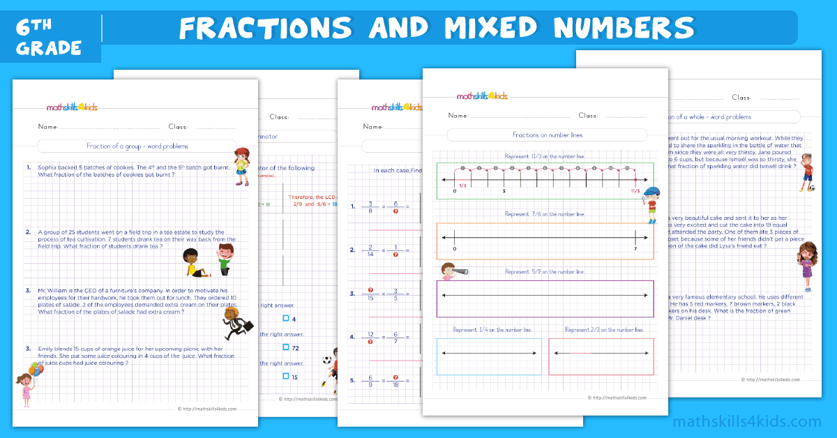 6th grade math worksheets - fractions and mixed numbers worksheets