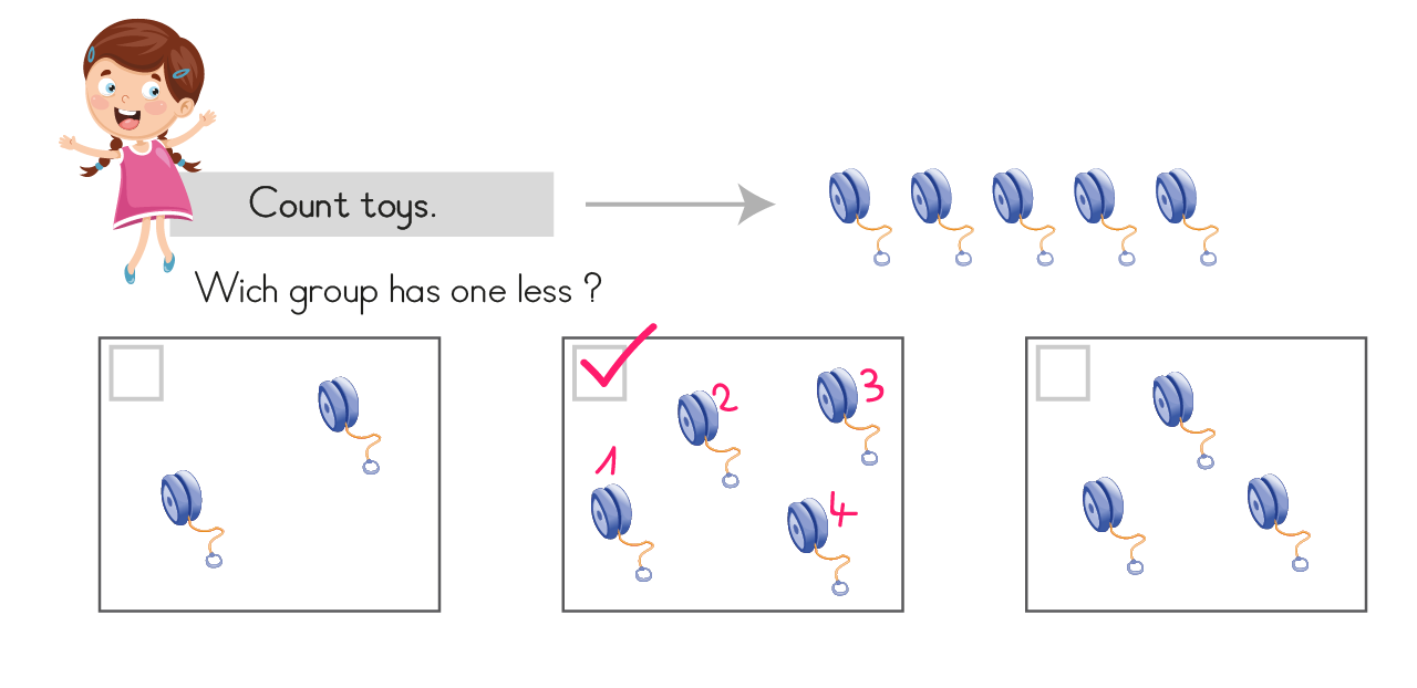 count to 5 example - which group has one less