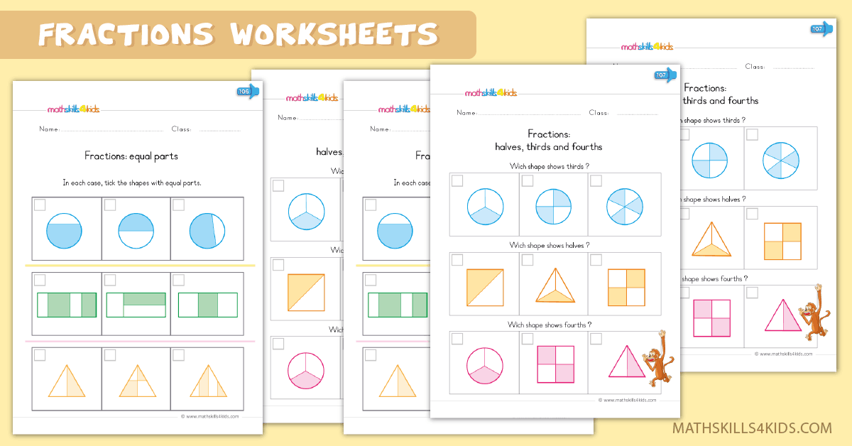Kindergarten math worksheets - fractions up to 10 worksheets