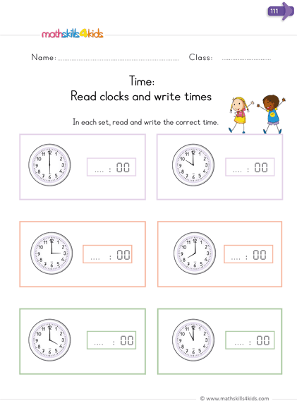 kindergarten math worksheets - telling time worksheets pdf analog watch