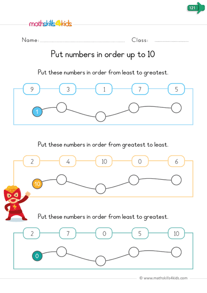 pre k classify worksheets - put the numbers in order