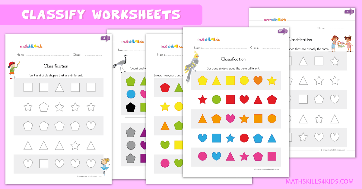 Kindergarten math worksheets - classify worksheets