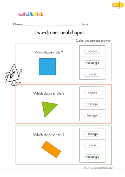 kindergarten math worksheets - Two-dimensional Shapes Worksheets for Kindergarten