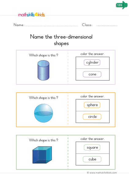 three dimensional shapes worksheets - name 3d shapes