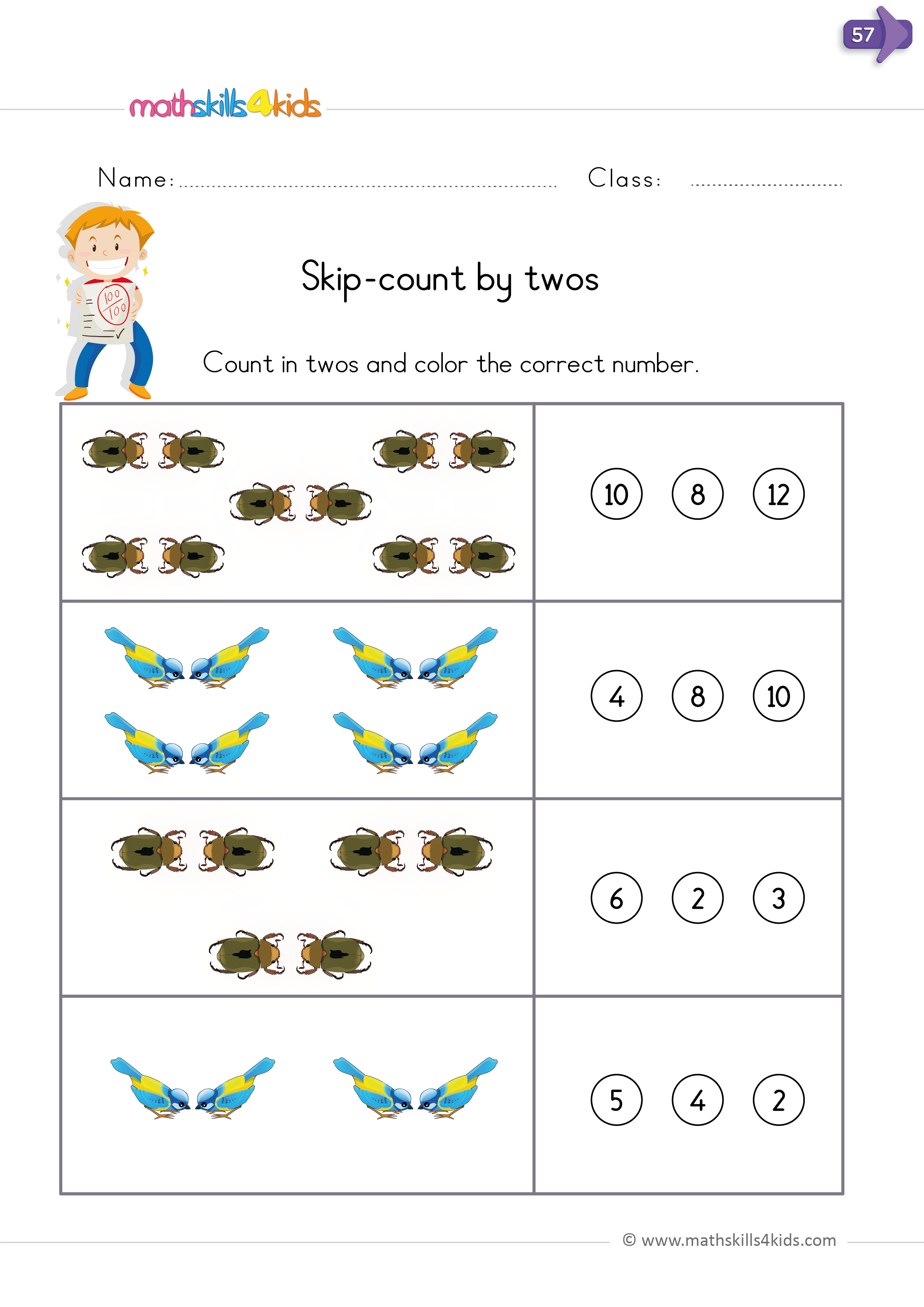 skip counting by 2 5 and 10 worksheets