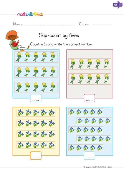 Skip counting worksheets for kindergarten - Counting by 5's