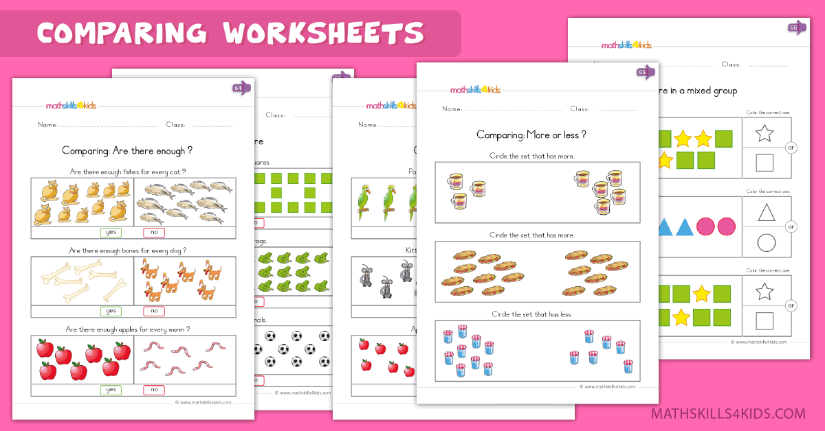 Comparison Worksheets for Kindergarten - Compare numbers and sizes