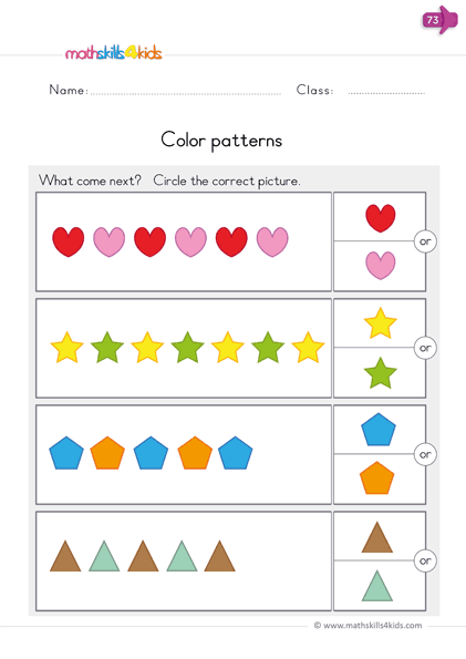 kindergarten math worksheets - color patterns worksheets