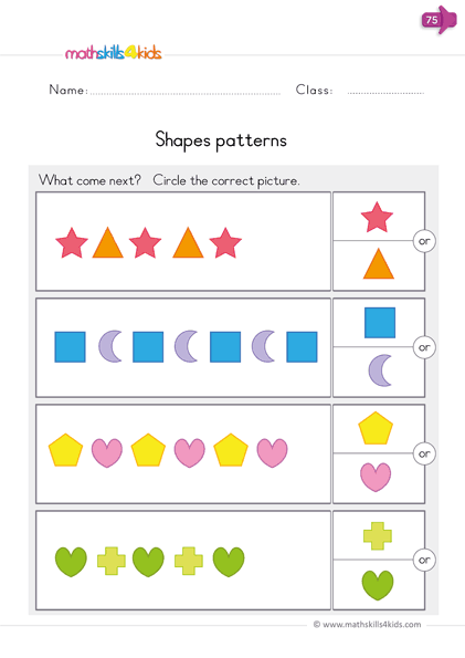 kindergarten math worksheets - shape patterns worksheets