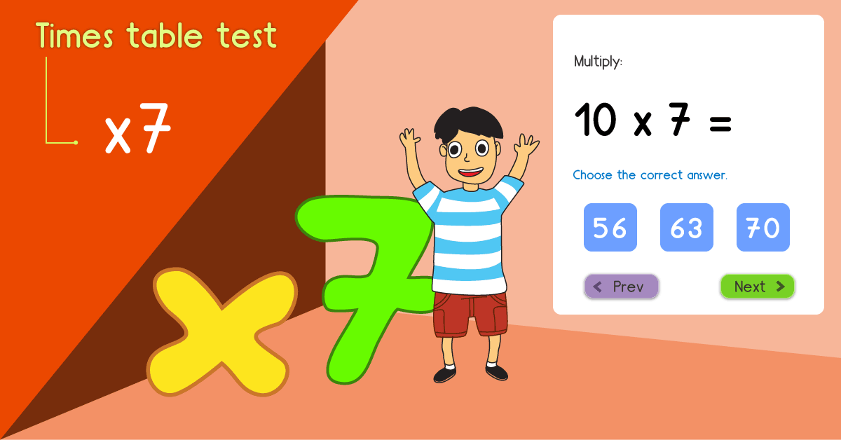 7 times table quiz - Multiply by 7 test - Free 7 times table math games online