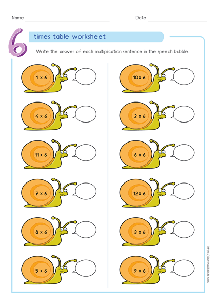 6 times table worksheets PDF - Multiplying by 6 activities