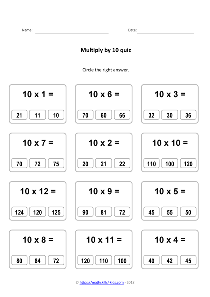  10 Times Table Worksheets PDF Multiplying By 10 Activities