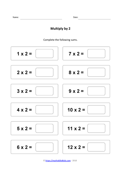 Multiplication X2 Worksheets Printable