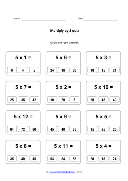 5 times table worksheets PDF | Multiplying by 5 activities
