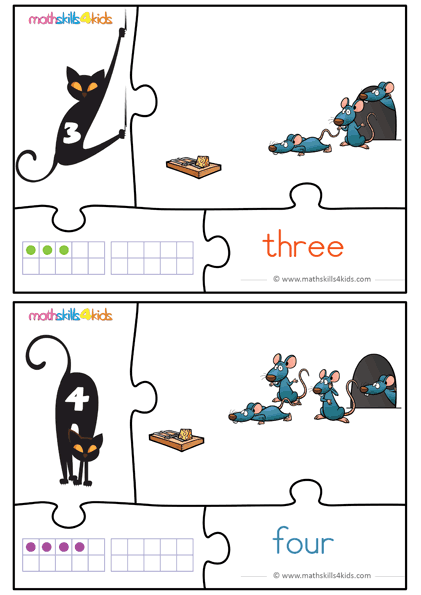 Cat and Mice numbers math game for kids - number 3 to 4