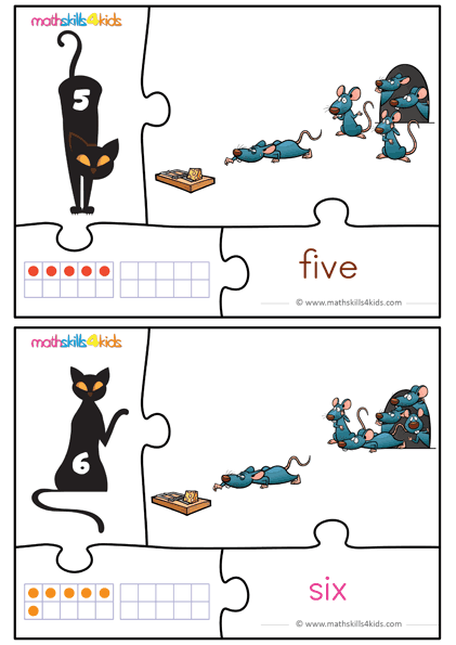 Cat and Mice numbers math game for kids - number 5 to 6