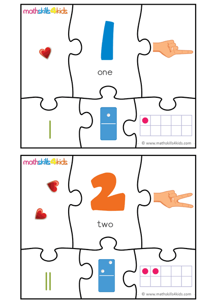 Printable Number matching puzzles - number 1 to 2