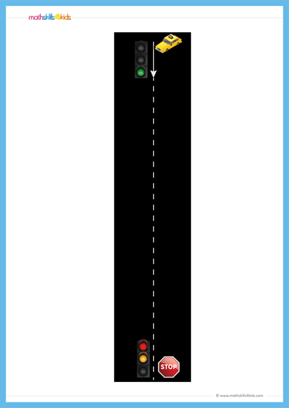 preschool math printable game - road numbers math digit 1