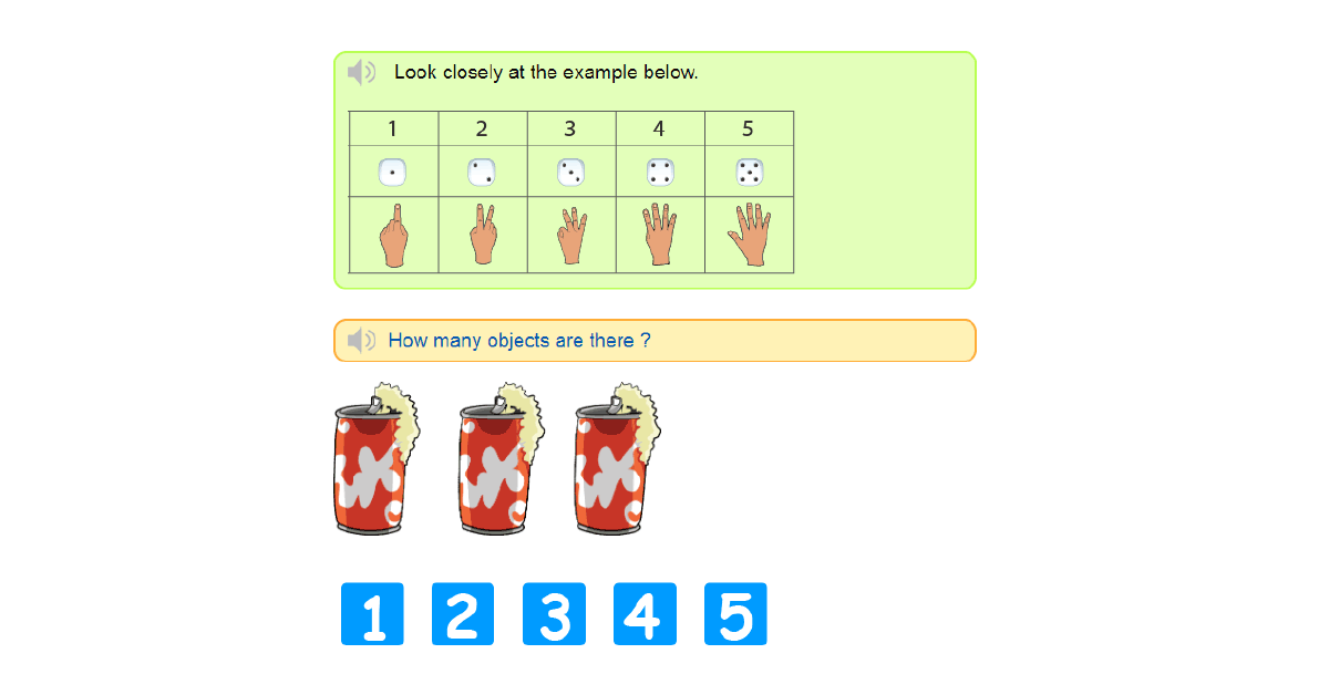 Counting 1 to 5 exercises online - Learn counting up to 5