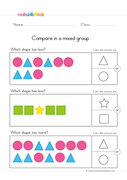 pre k comparing worksheets - compare in mixte group