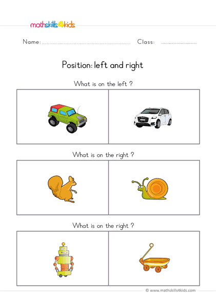 Preschool position worksheets PDF | Positional words activity