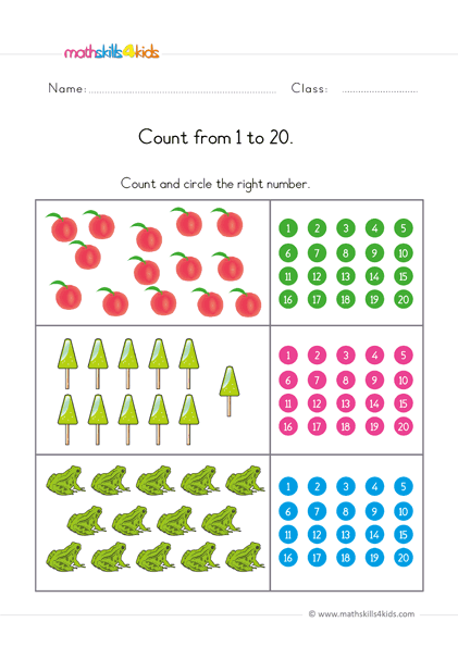 Counting to 20 worksheets for preschool | Pre-K Free Counting to 20