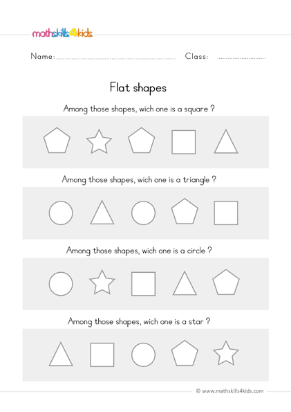 preschool math worksheets names different sort of 2D shapes