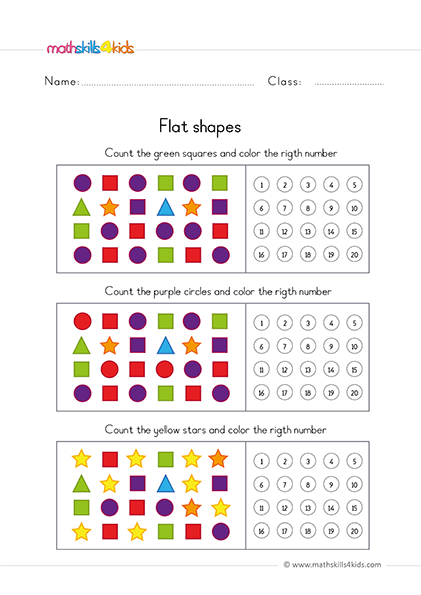 preschool math worksheets identify and count basic shapes