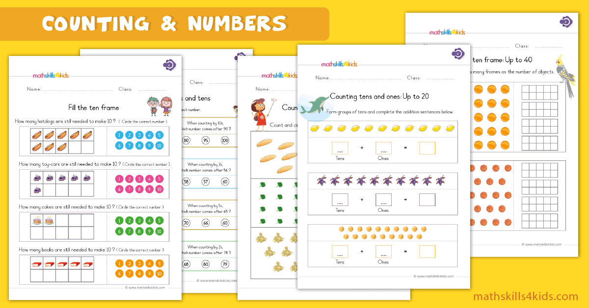 First Grade math worksheets - counting and numbers worksheets