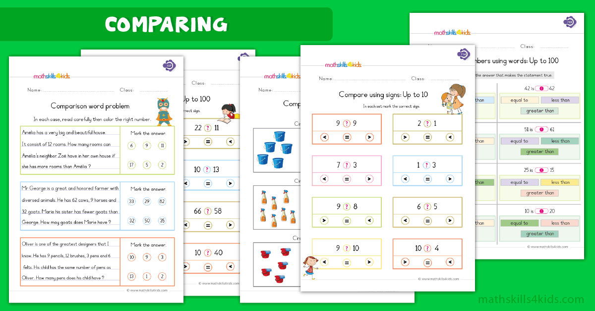 First Grade math worksheets - comparing worksheets