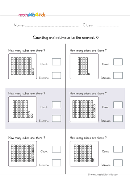 1st Grade math estimation worksheets PDF - Estimating to the nearest 10