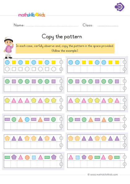 First Grade math worksheets - copy or reproduce the pattern worksheets