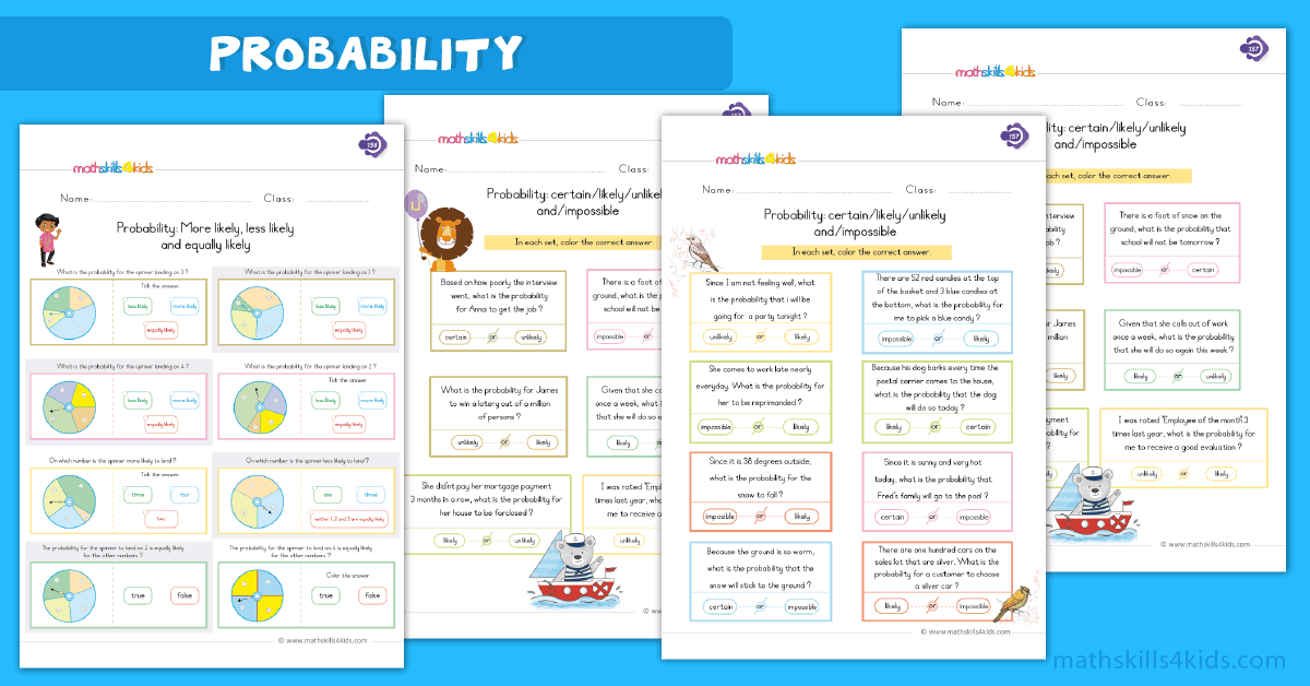 Probability Worksheets for Grade 1 - First Grade Printable Pobability Worksheets