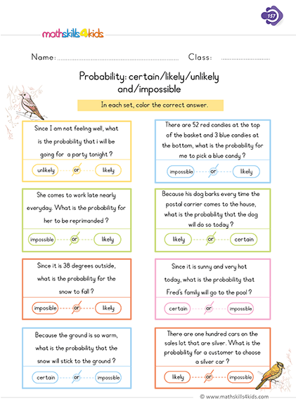 Fun Probability Worksheets for 1st Grade: Free Printables - more likely and less likely probability worksheets