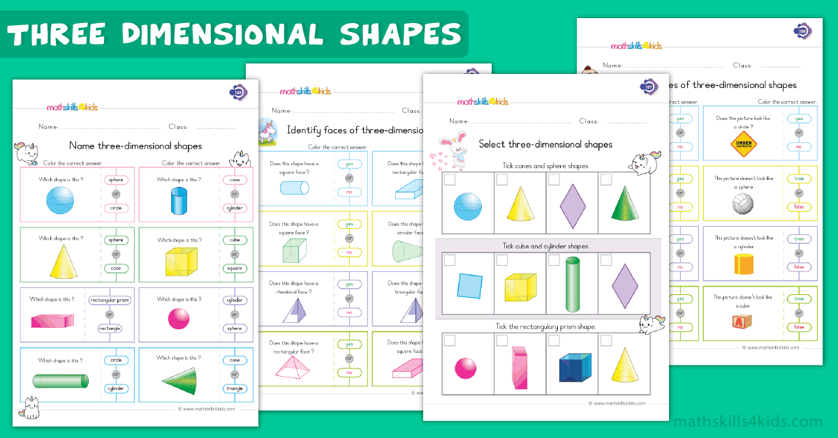 First Grade math worksheets - three dimensional shapes worksheets