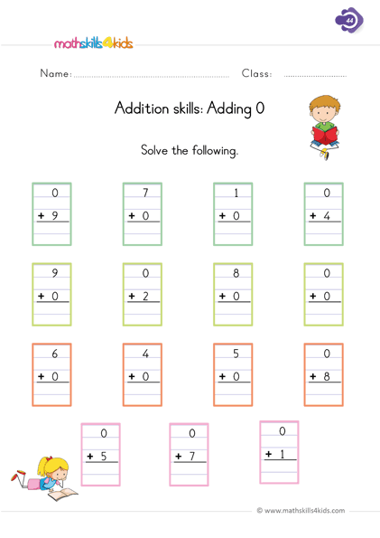 First Grade math worksheets - addition printable worksheet adding 0
