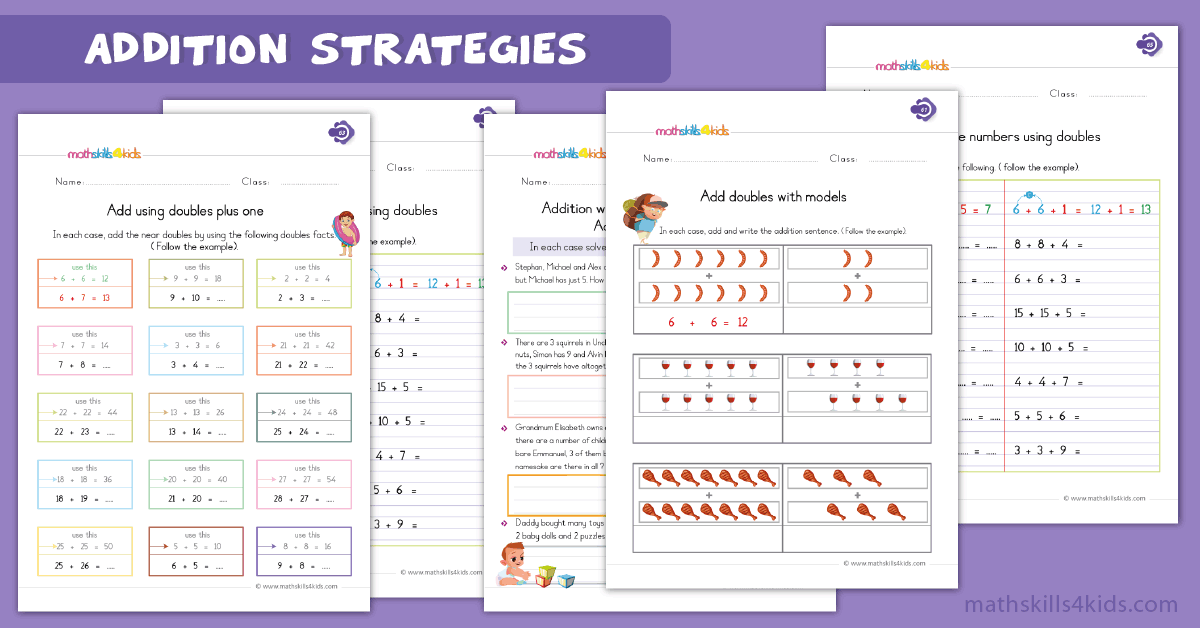 Addition Fact Strategies Worksheets for Grade 1 - 1st Grade Basic Addition Worksheets