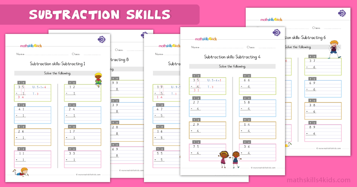 First Grade math worksheets - subtraction skills worksheets