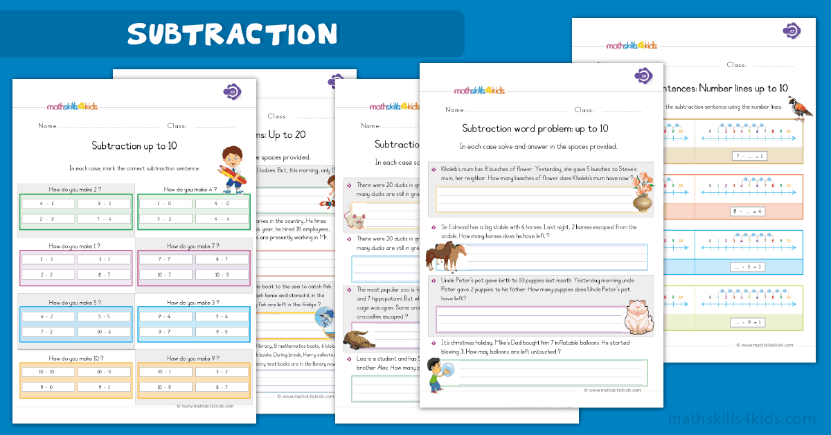 First Grade math worksheets - subtraction worksheets