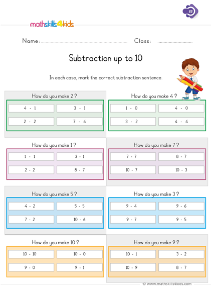 First Grade math worksheets - make a numbers using subtraction worksheets