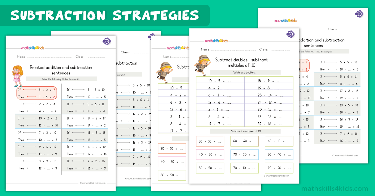 Subtraction Fact Strategies Worksheets for 1st Grade - Printable Math Strategies PDF